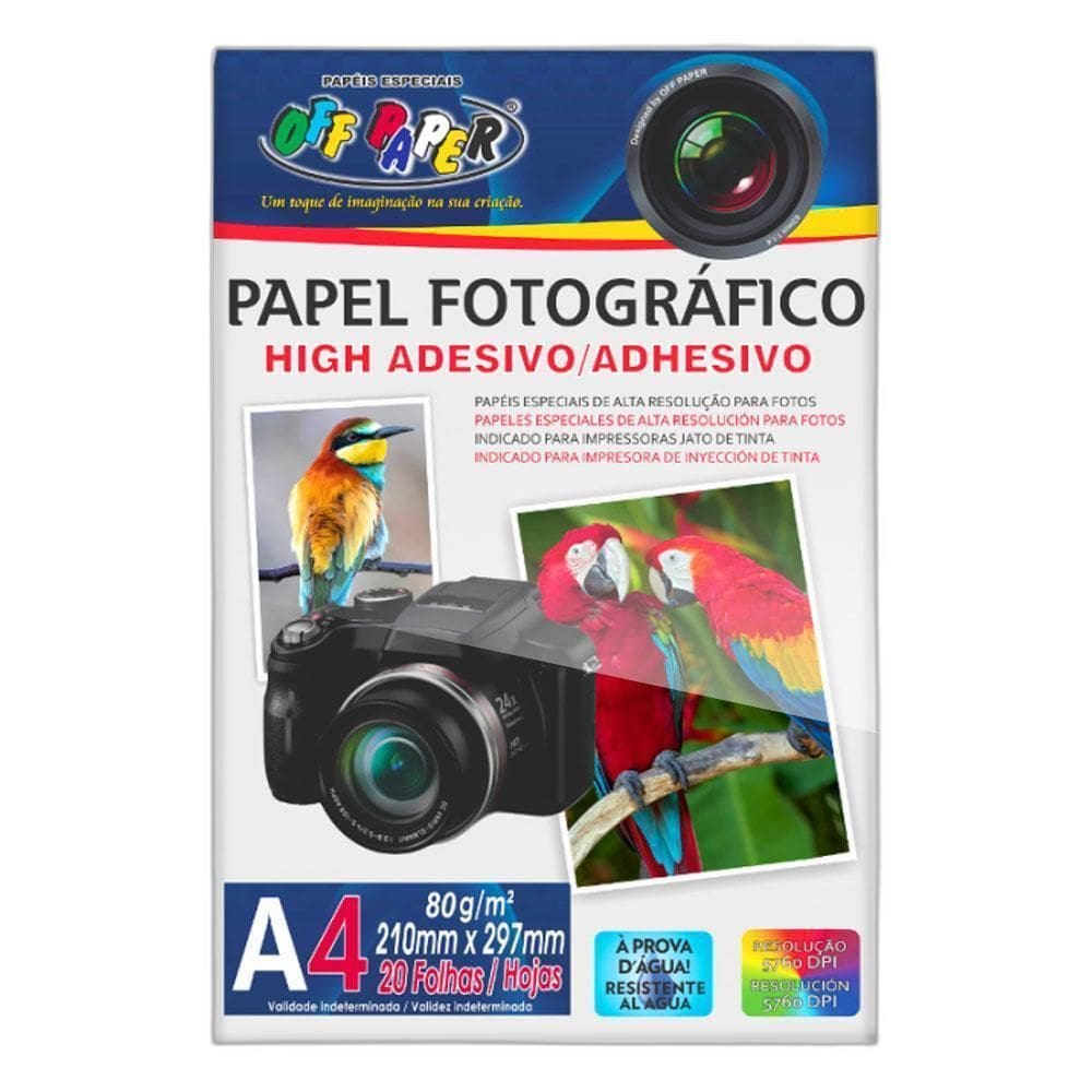 Papel Fotografico High Adesivo A4 20 Folhas 80G Off Paper