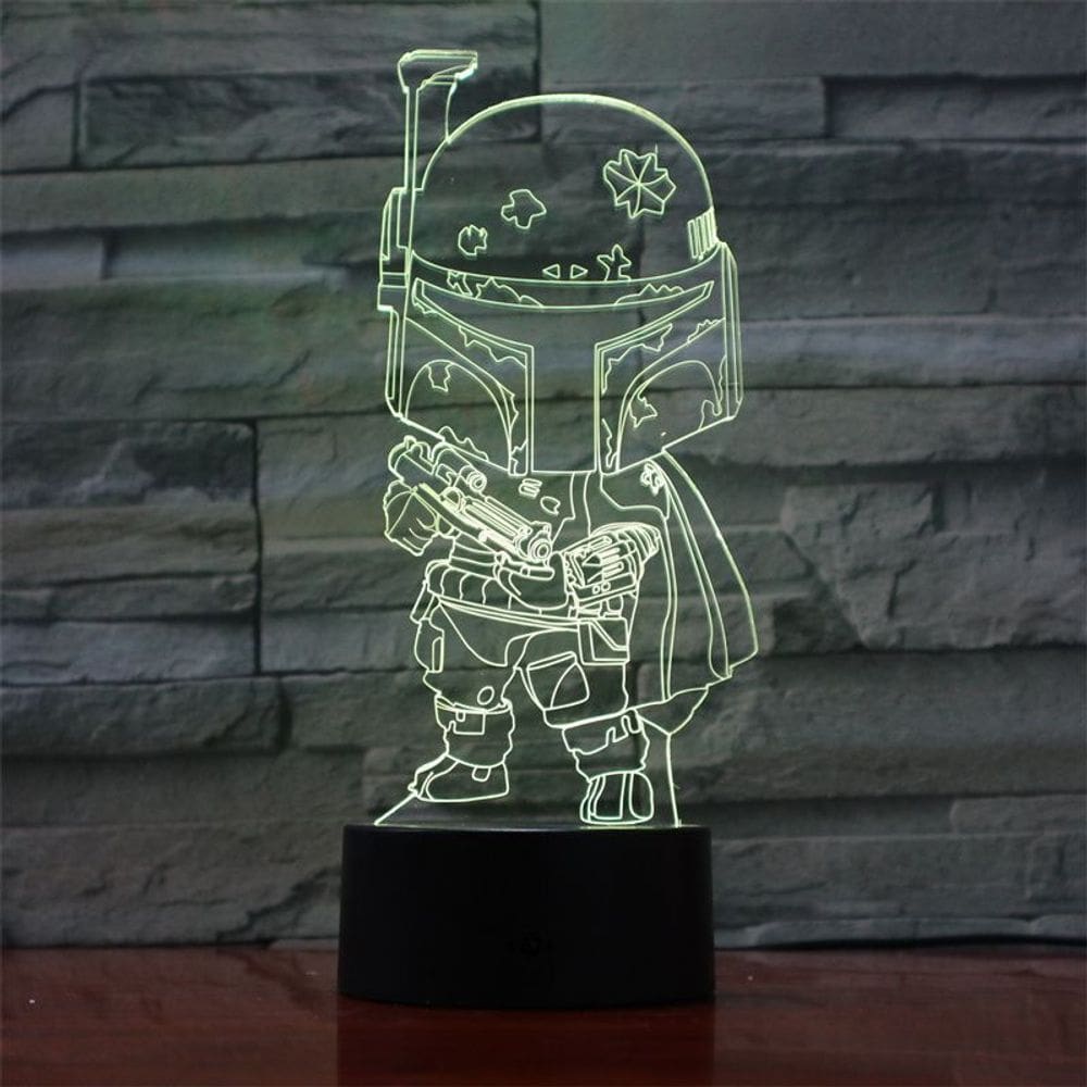 Luz noturna LED 3D Boba Fett que muda de cor para crianças
