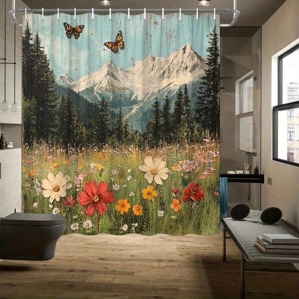 Cortina de chuveiro Mountain Meadow Nature Print à prova d`água