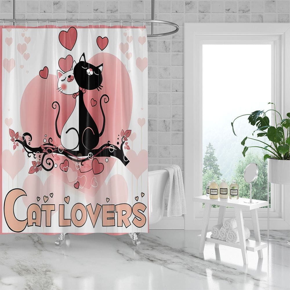 Cortina de chuveiro Cat Lovers Hearts Design 180x180cm à prova d`água