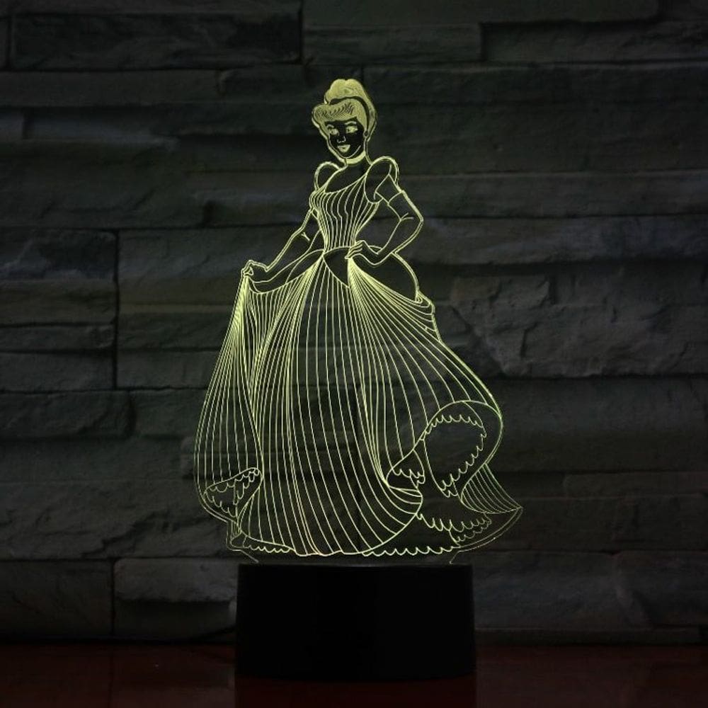 Luz noturna Cinderellas 3D LED que muda de cor para crianças