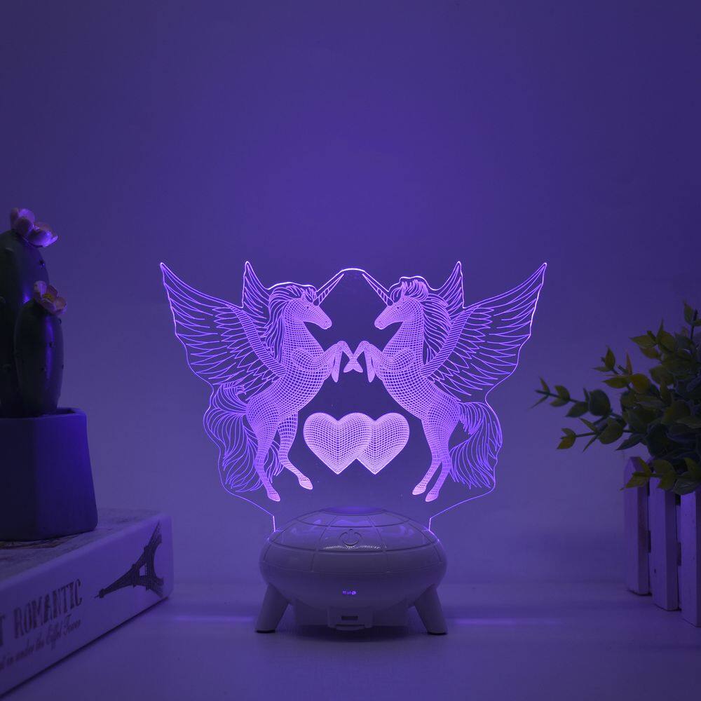 Luz noturna, LED 3D, unicórnios que mudam de cor para crianças de 22 cm