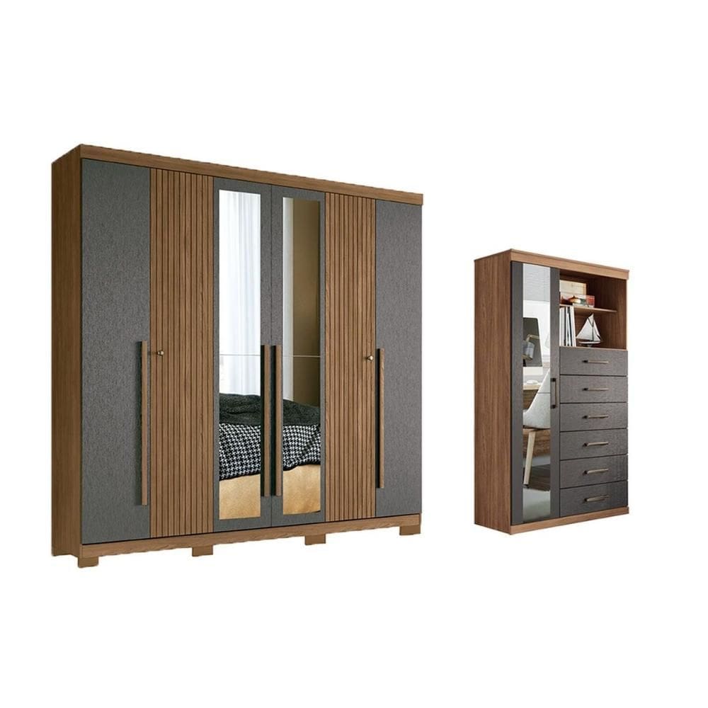 Guarda Roupa +Cômoda 2 Peças QC352 Jatobá/Grafite - Santos Andirá