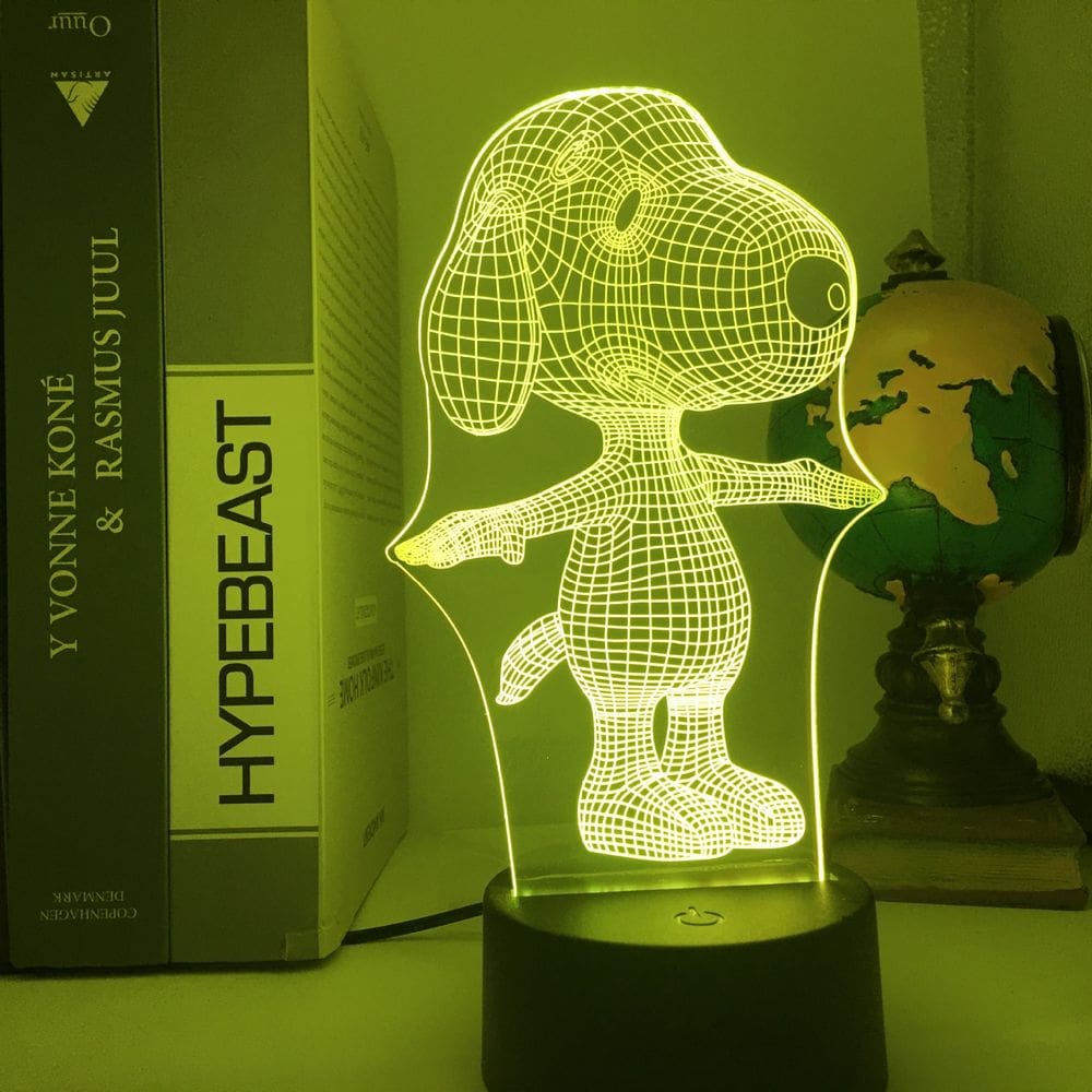 Luz noturna LED 3D que muda a cor do cão do Snoopy para crianças