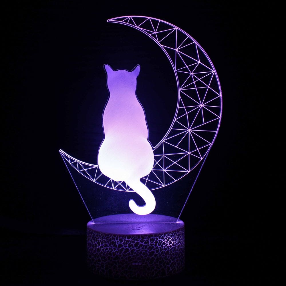 Amuletos de luz noturna para gatos com mudança de cor LED 3D para crianças