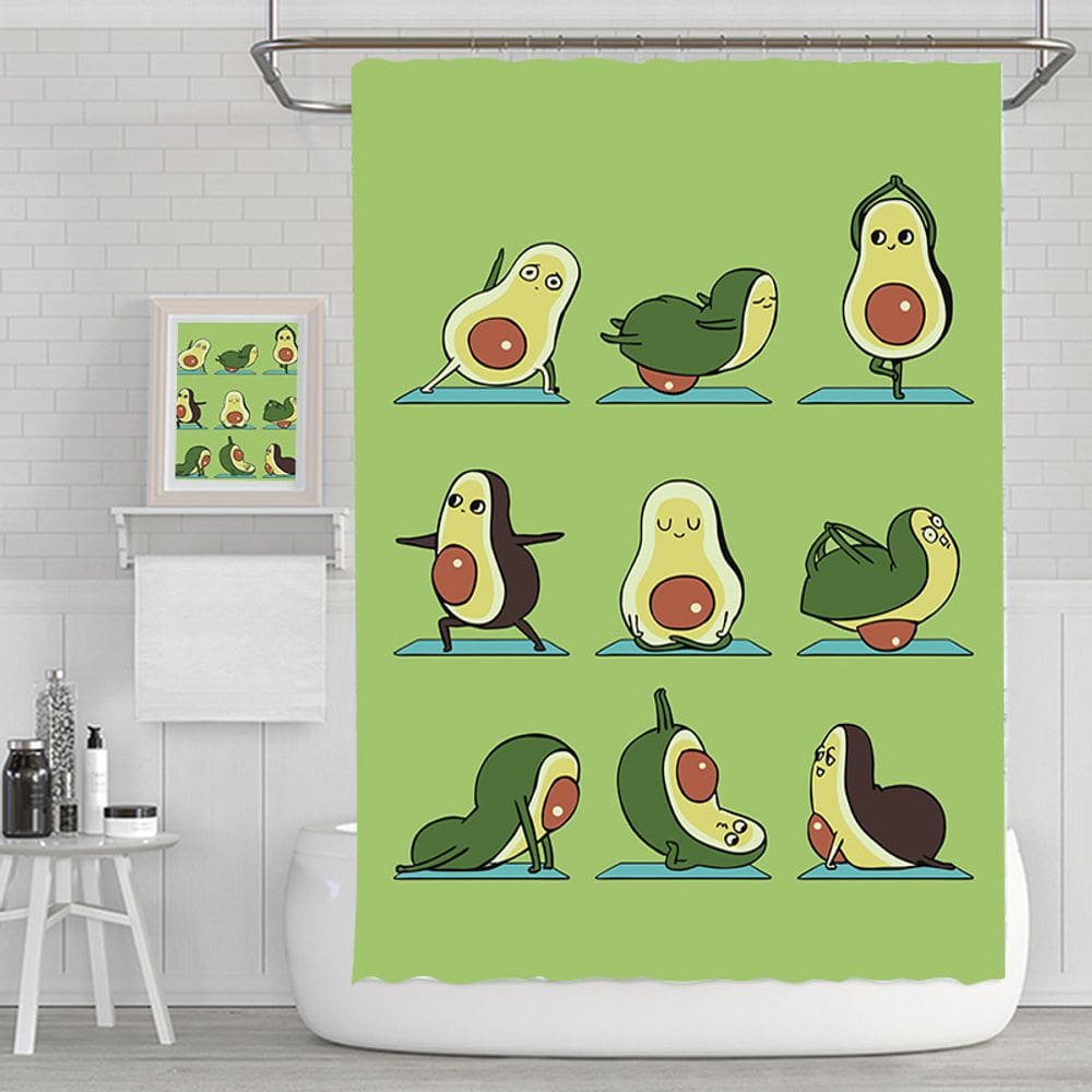 Cortina de chuveiro impermeável de poliéster Cute Avocado Yoga 180x200cm