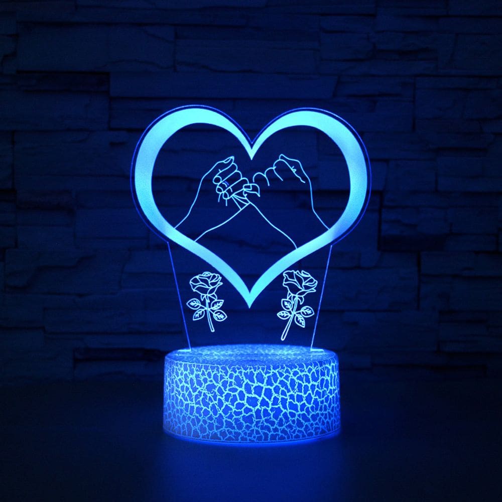 Luz noturna, LED 3D, corações, rosas, mudança de cor para crianças