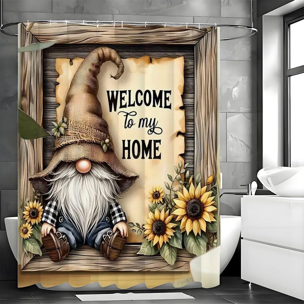 Cortina de chuveiro Gnome Welcome to My Home 180x200cm Poliéster