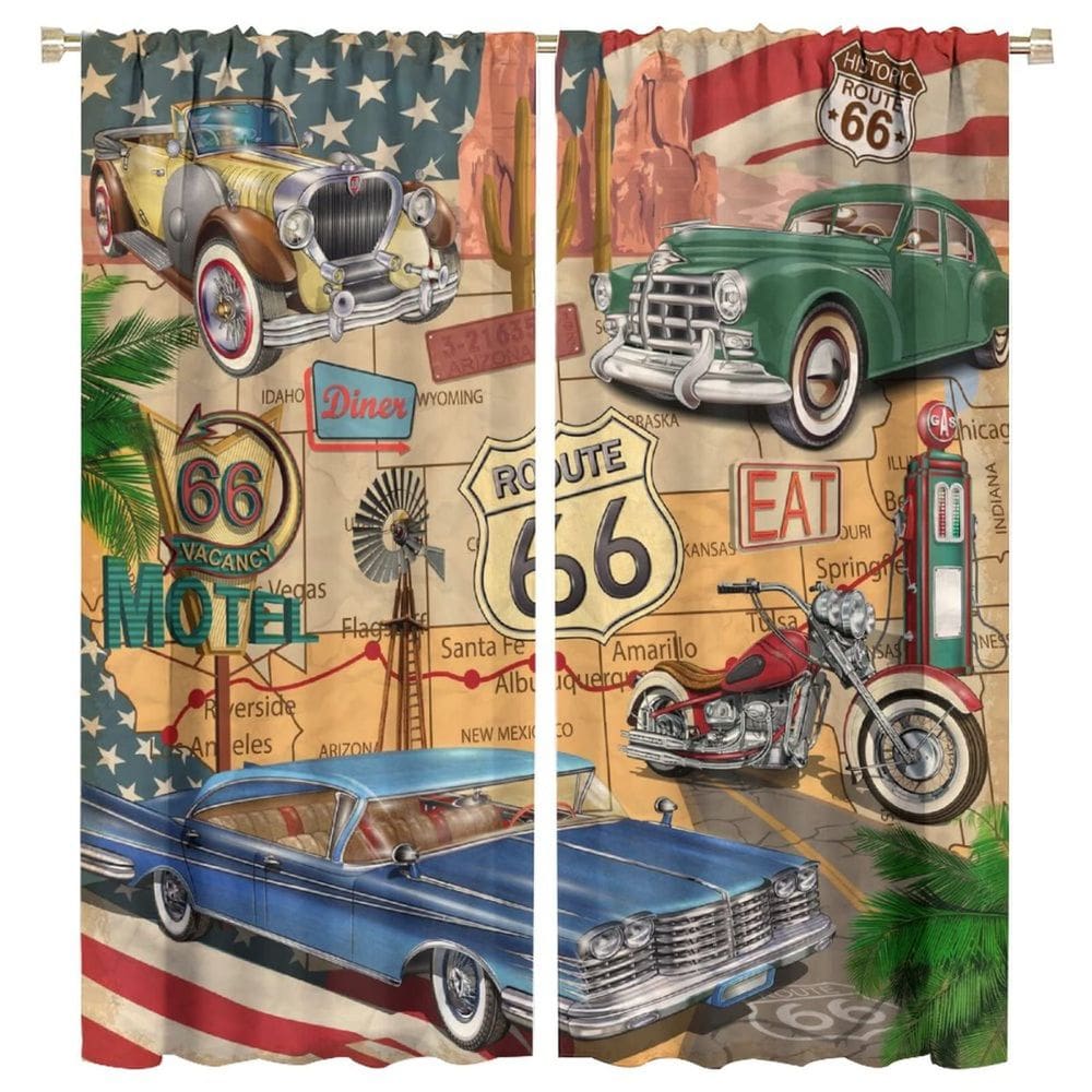 Cortinas GoDazzling Coche Clásico Vintage 160x183 cm 2 Paneles