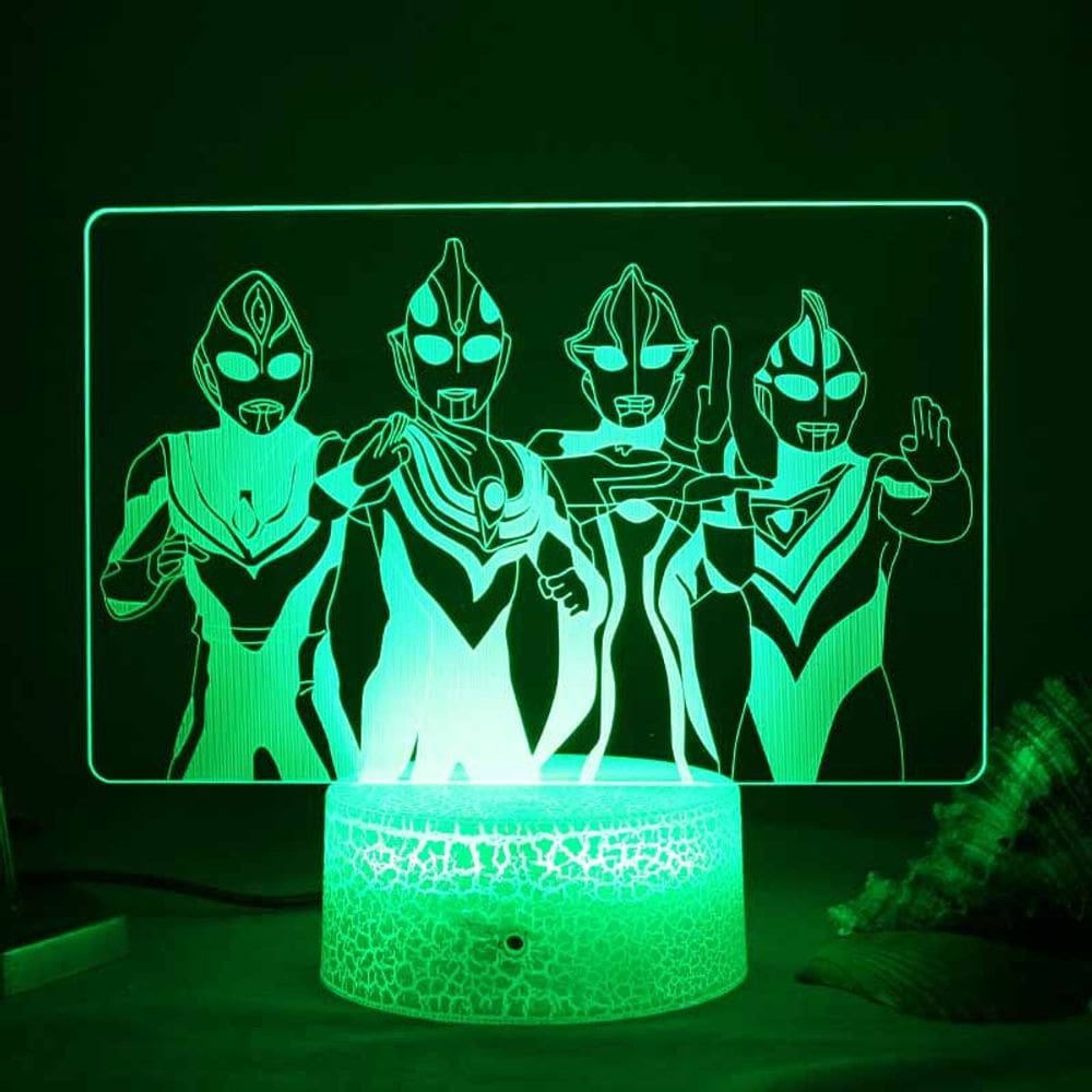 Luz noturna Ultramans Tigas LED com mudança de cor 3D para crianças