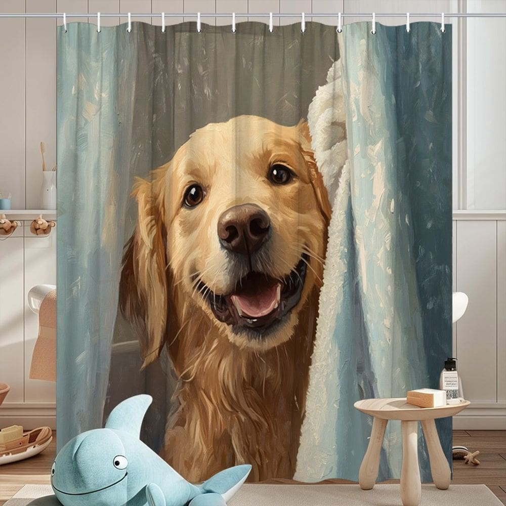 Cortina de chuveiro impermeável Cute Golden Retriever 180x200cm