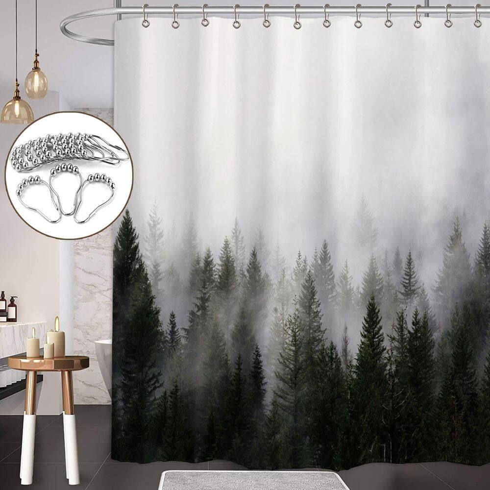 Cortina de chuveiro ORTIGIA Dark Green Misty Forest 180x180cm