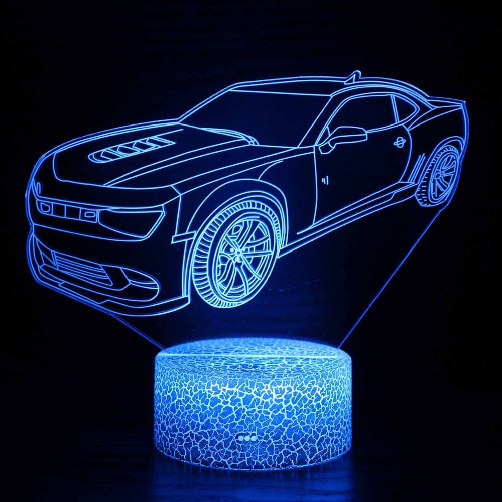 Luz noturna LED 3D: carros esportivos que mudam de cor para crianças