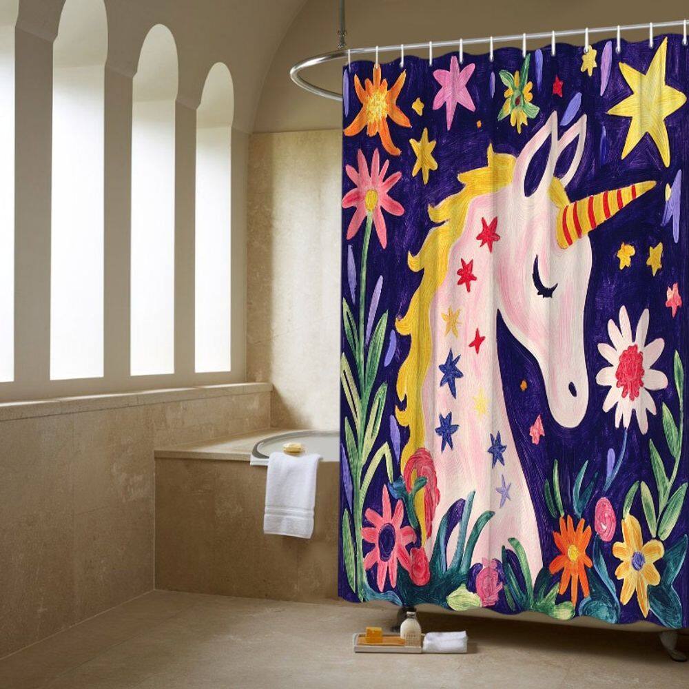 Cortina de chuveiro Magical Unicorn Floral Impermeável 180x200cm