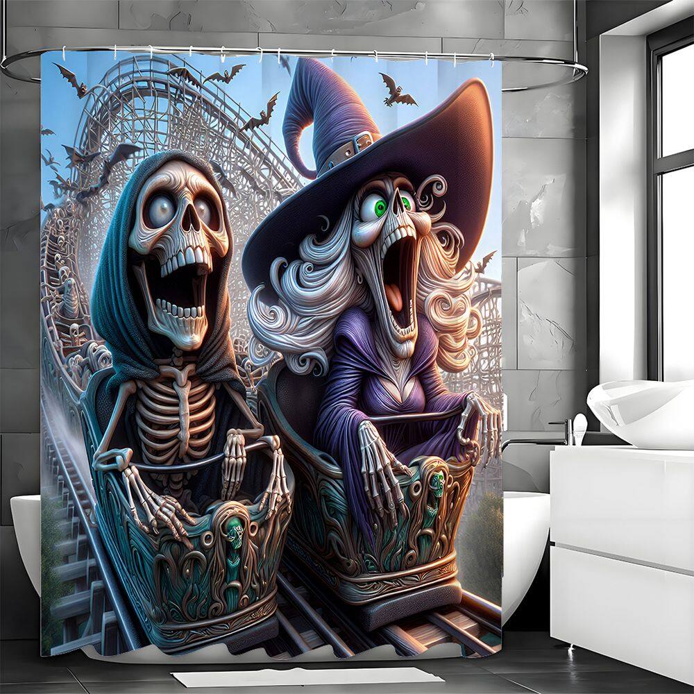 Conjunto de cortinas de chuveiro Halloween Skeleton & Witch, 4 peças