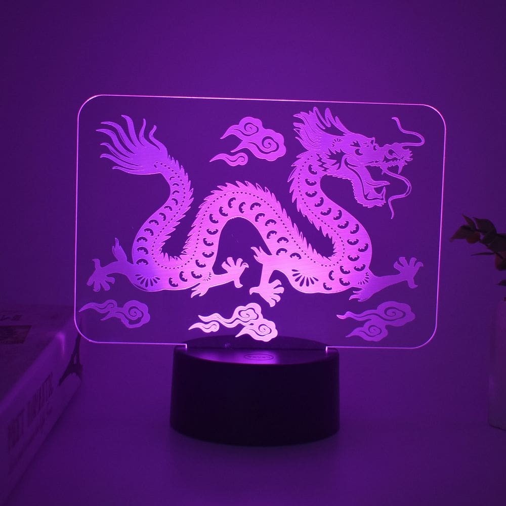 Luz noturna Zodiacs Dragons 3D com mudança de cor LED para crianças