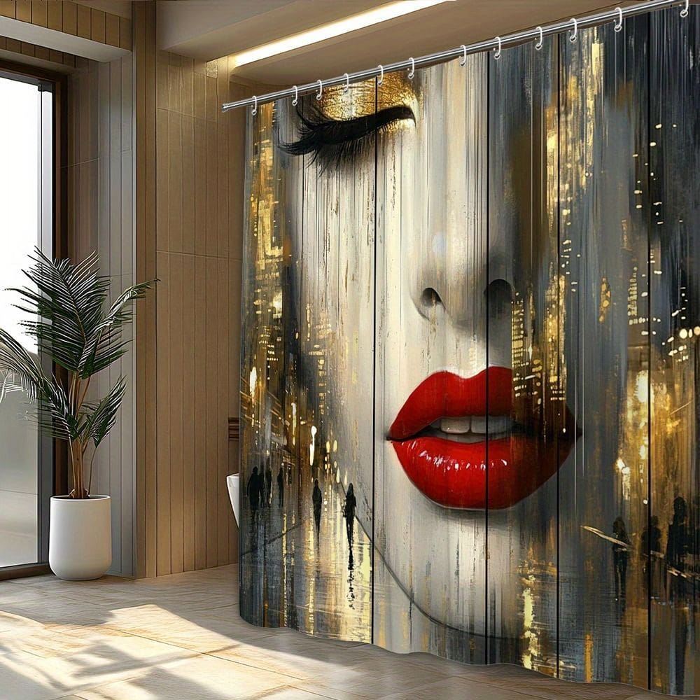 Cortina de chuveiro surreal abstrata com rosto feminino impermeável