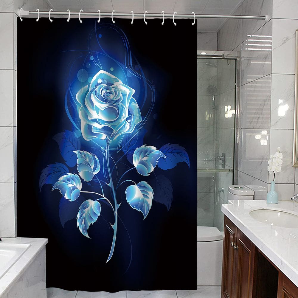 Cortina de chuveiro azul Fantasy Rose impermeável de poliéster
