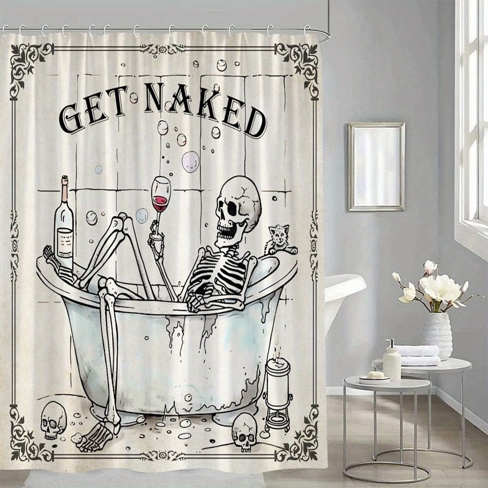 Cortina de chuveiro Gothic Skeleton Banheira impermeável 180x200cm