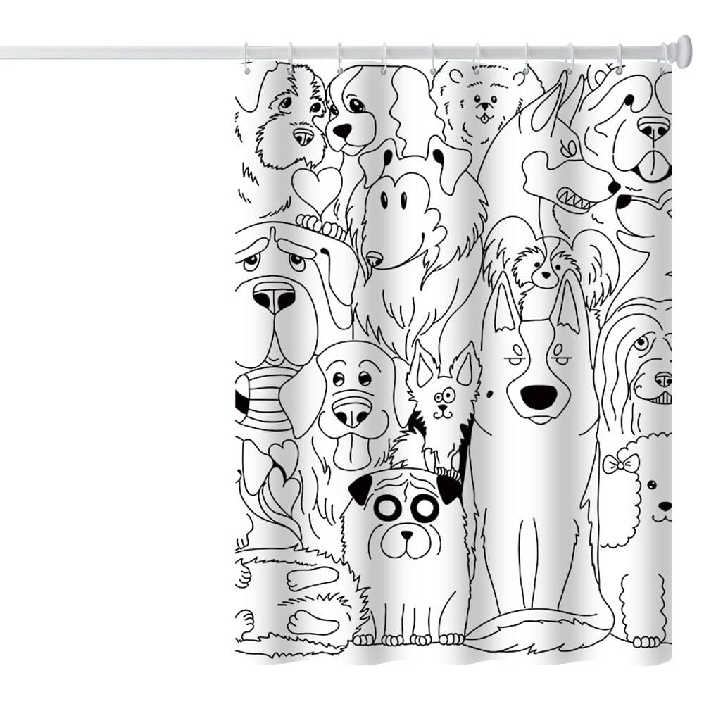 Cortina de chuveiro impermeável de poliéster Cartoon Dog Line Art