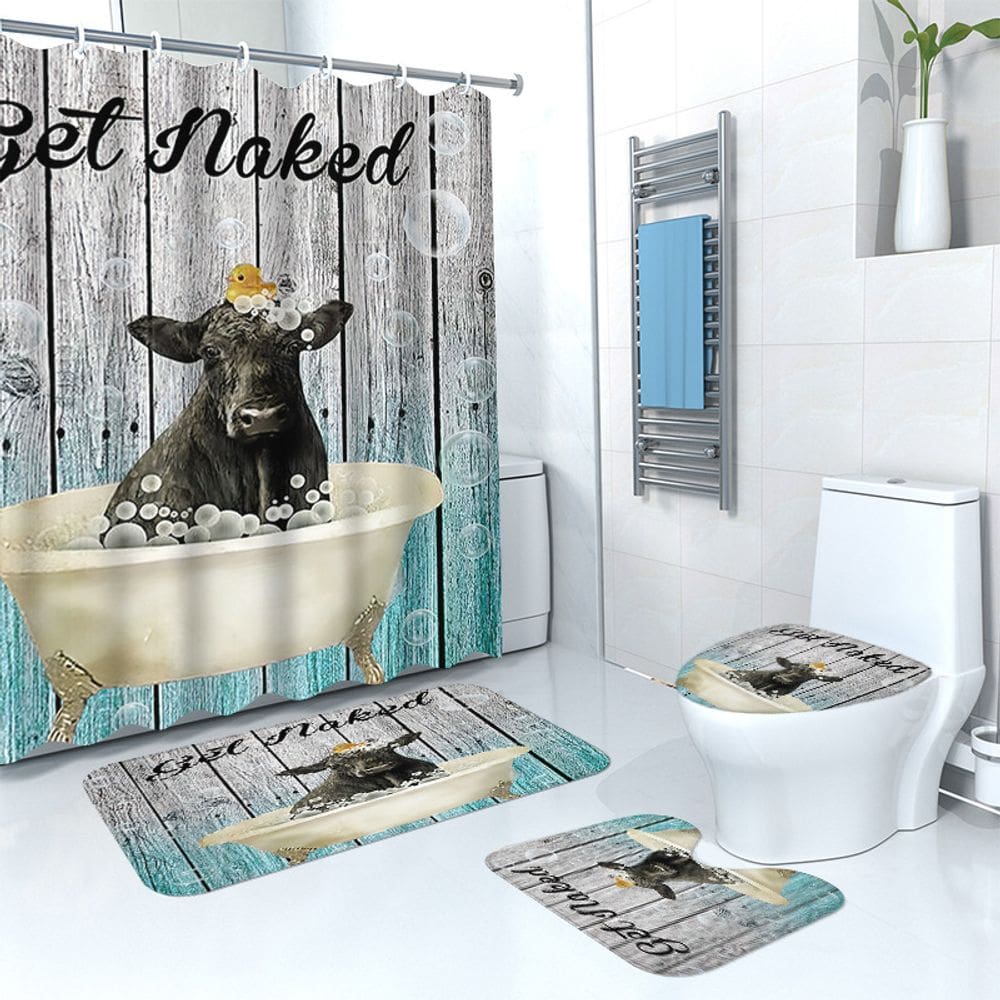 Conjunto de chuveiro Farmhouse Cow Rustic Wood à prova d`água 4 unidades