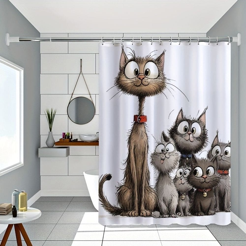 Cortina de chuveiro Cartoon Cat Design impermeável 180x180cm