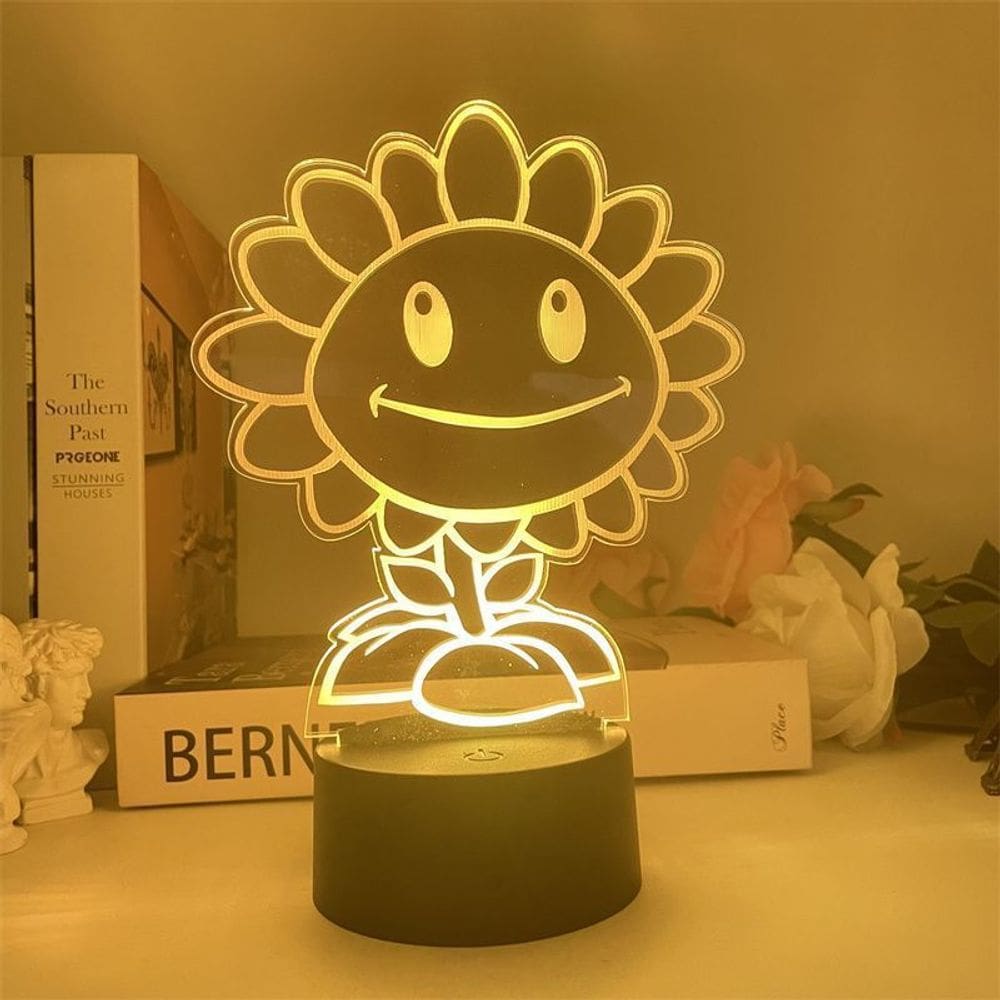 Luz noturna LED 3D Plants vs Zombies Chompers Sunflowers