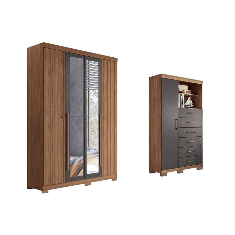 Guarda Roupa +Cômoda 2 Peças QC312 Jatobá/Grafite - Santos Andirá