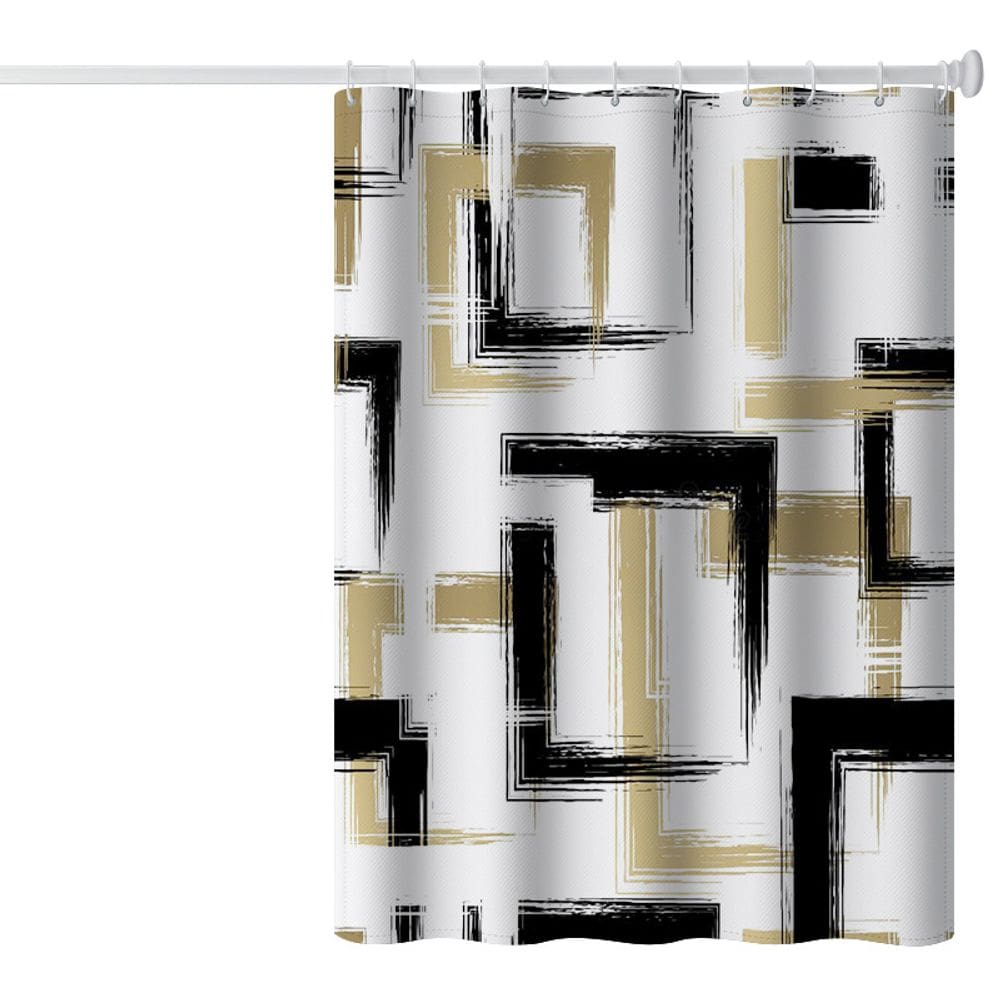 Cortina de chuveiro moderna abstrata geométrica preta e dourada