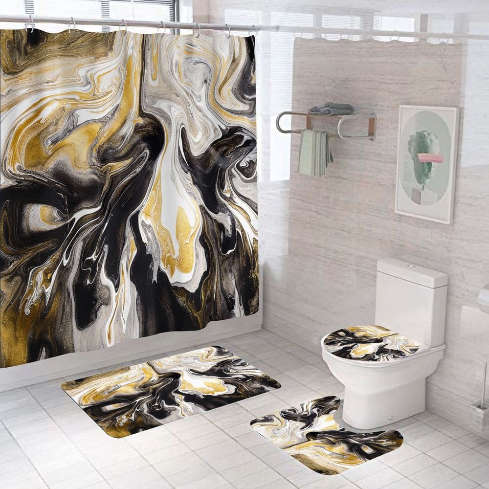 Conjunto de decoração de banheiro, cortina de chuveiro, mármore, tinta, espiral, 4 unidades