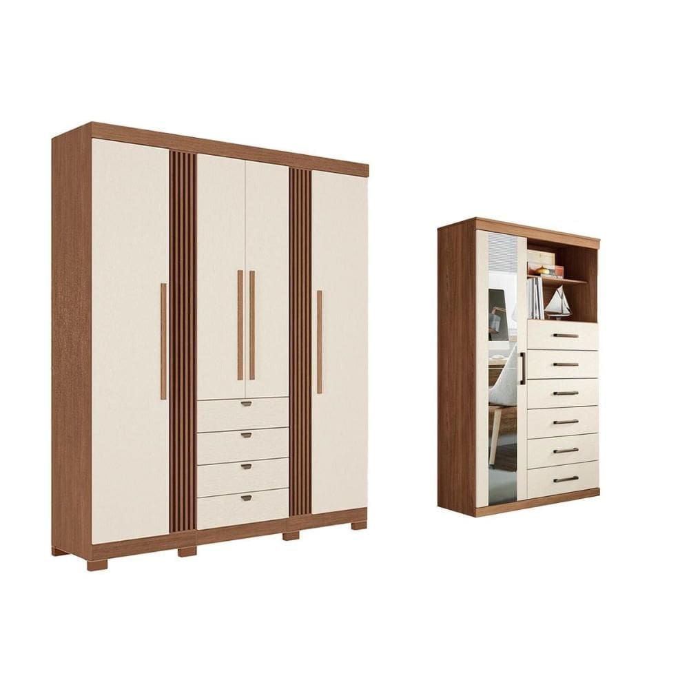 Guarda Roupa +Cômoda 2 Peças QC291 Jatoba/Areia - Santos Andirá