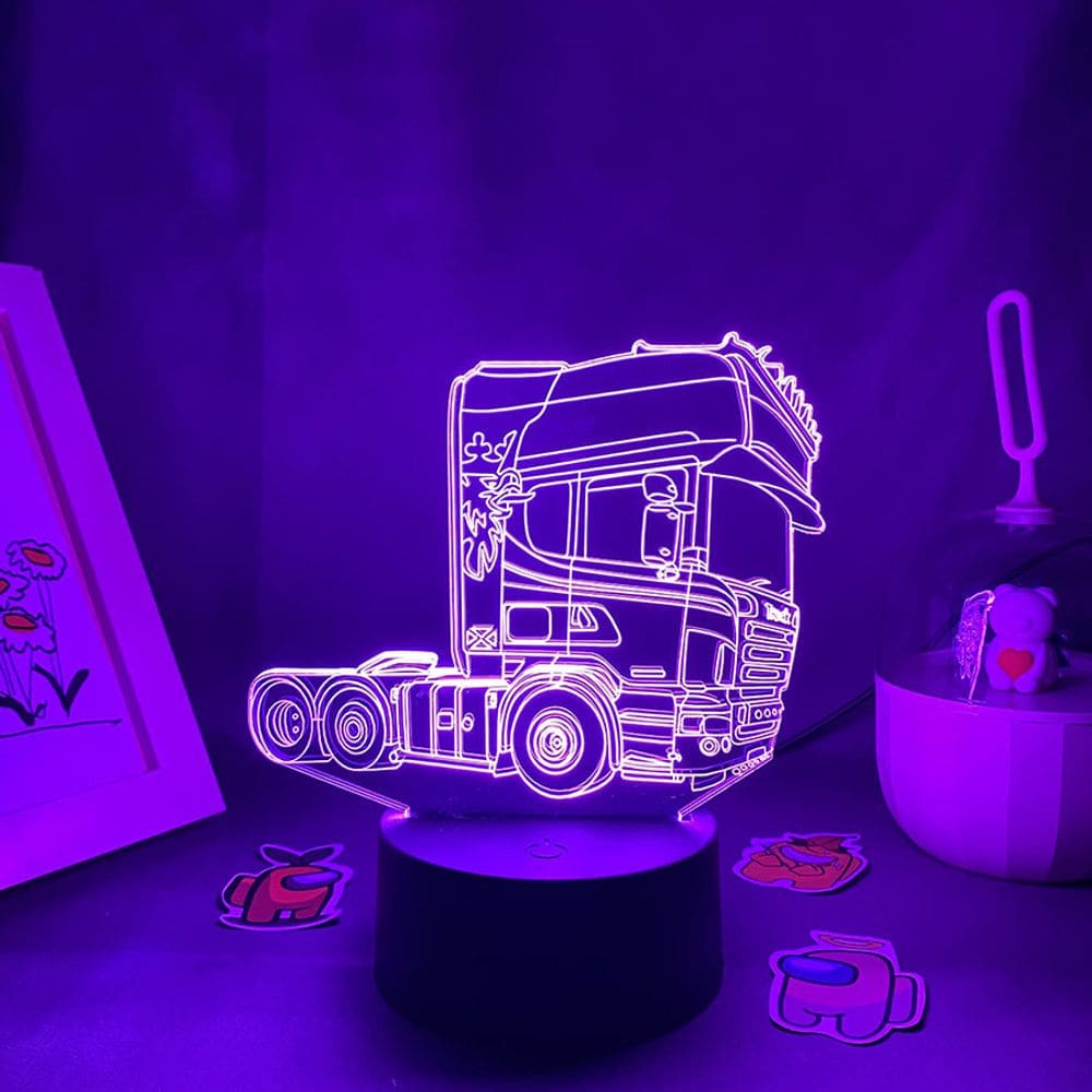 Luz noturna, LED 3D, que muda de cor, carros, caminhões, cabeças para crianças