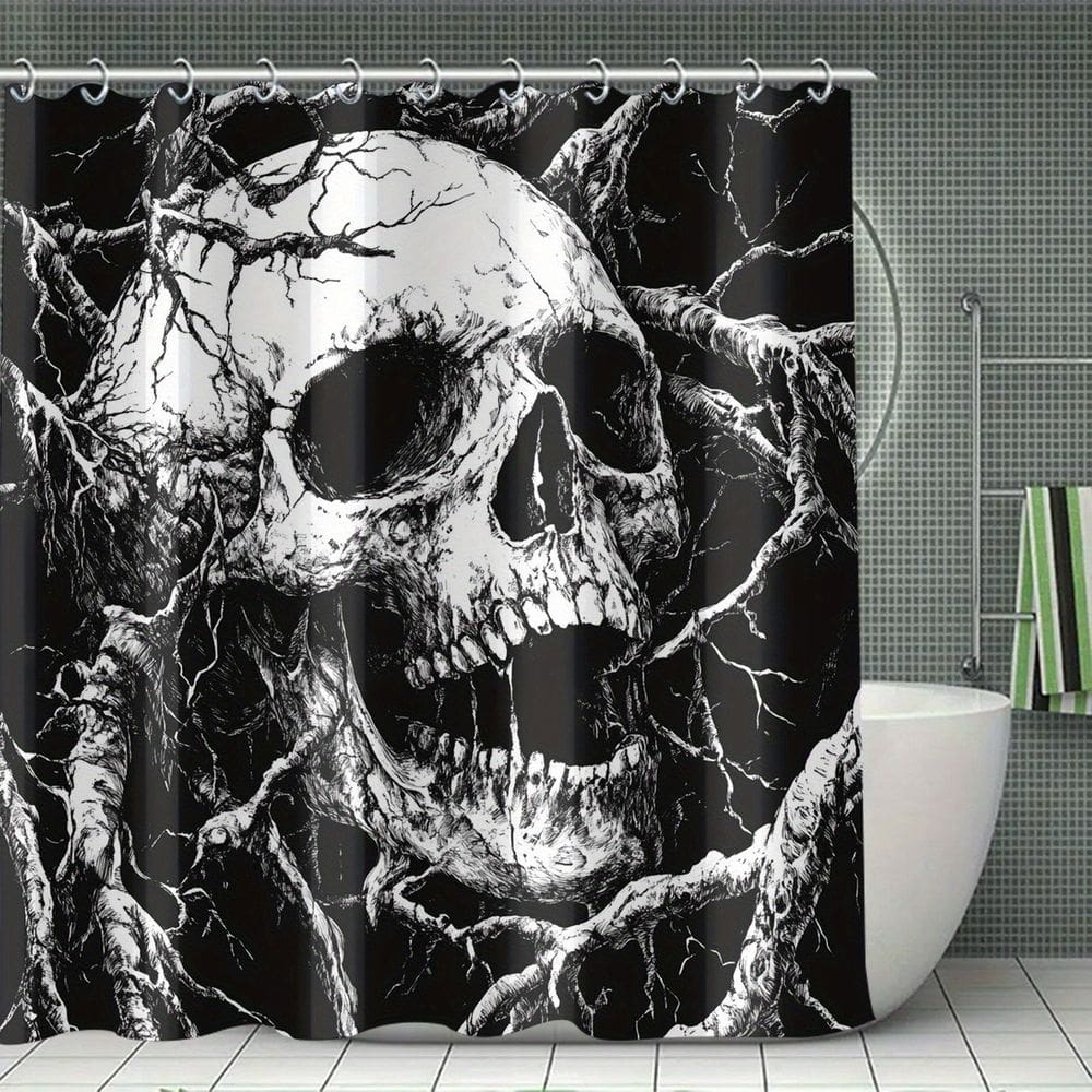 Cortina de chuveiro Skull and Branches Gothic Deco 180x180cm