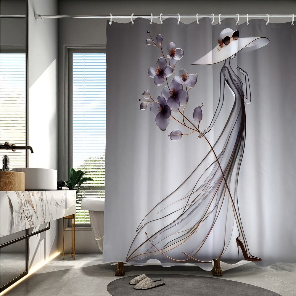 Cortina de chuveiro Fashionable Lady Floral Poliéster 180x200cm