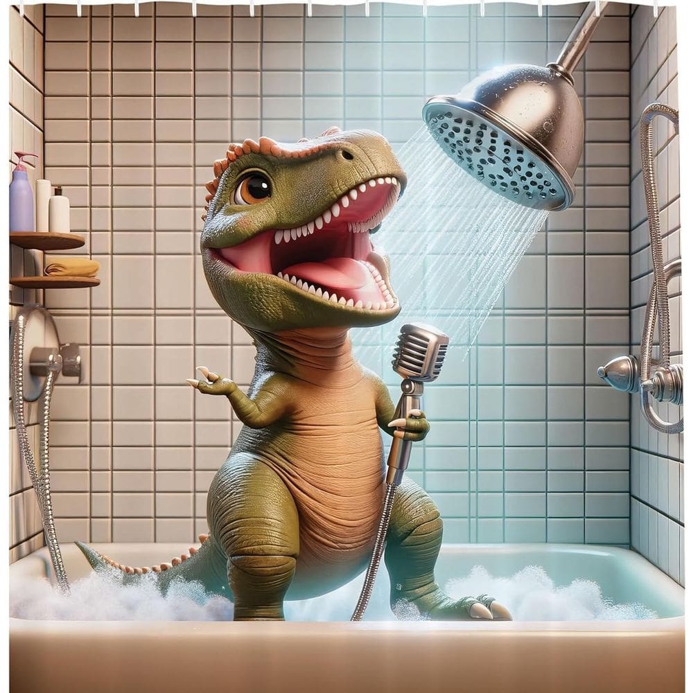 Cortina de chuveiro de poliéster impermeável de desenho animado dinossauro 180x200cm