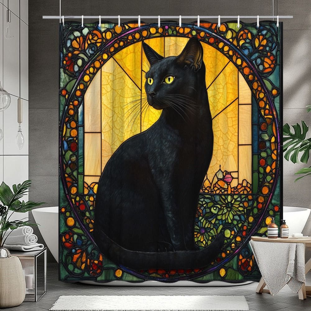 Cortina de chuveiro Black Cat Stained Glass 180x200cm Poliéster