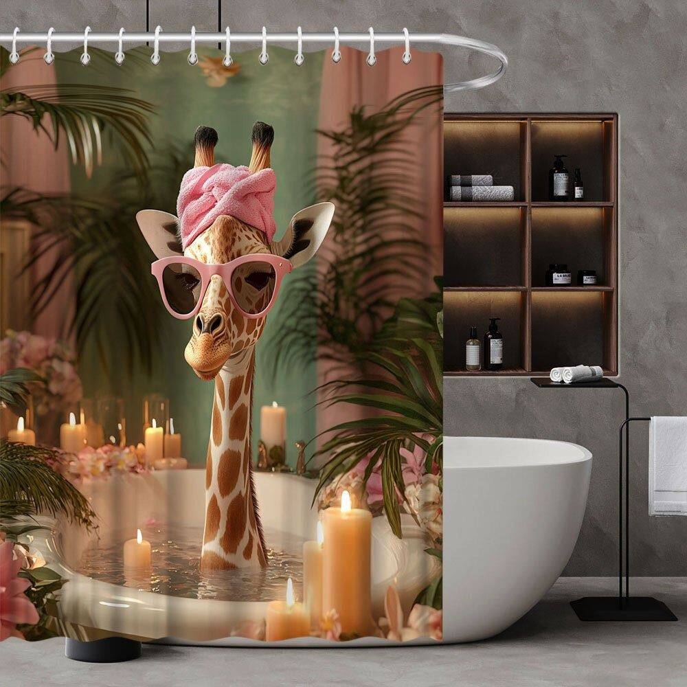 Cortina de chuveiro Playful Giraffe Impermeável Poliéster 180x200cm