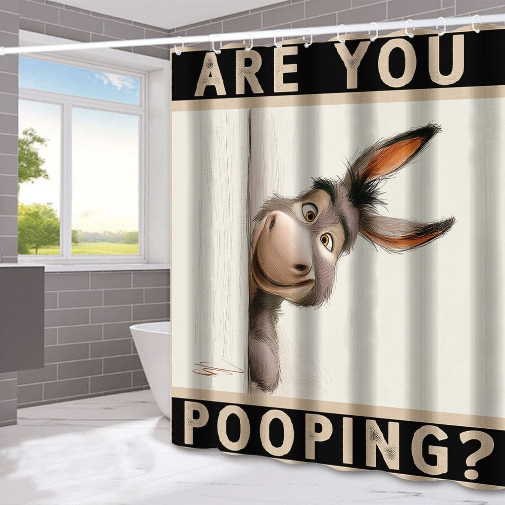 Cortina de chuveiro impermeável de poliéster Funny Donkey Peek