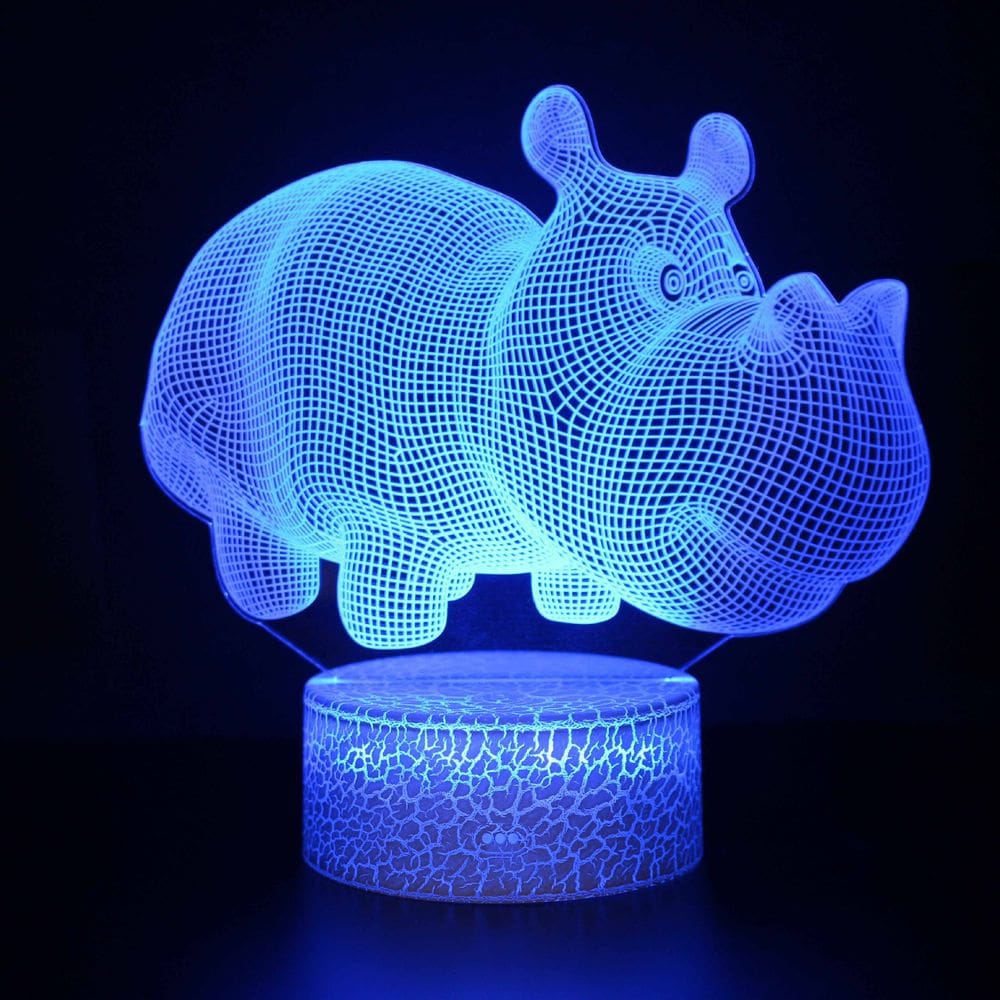 Luz noturna, hipopótamo, animais, LED, mudança de cor em 3D