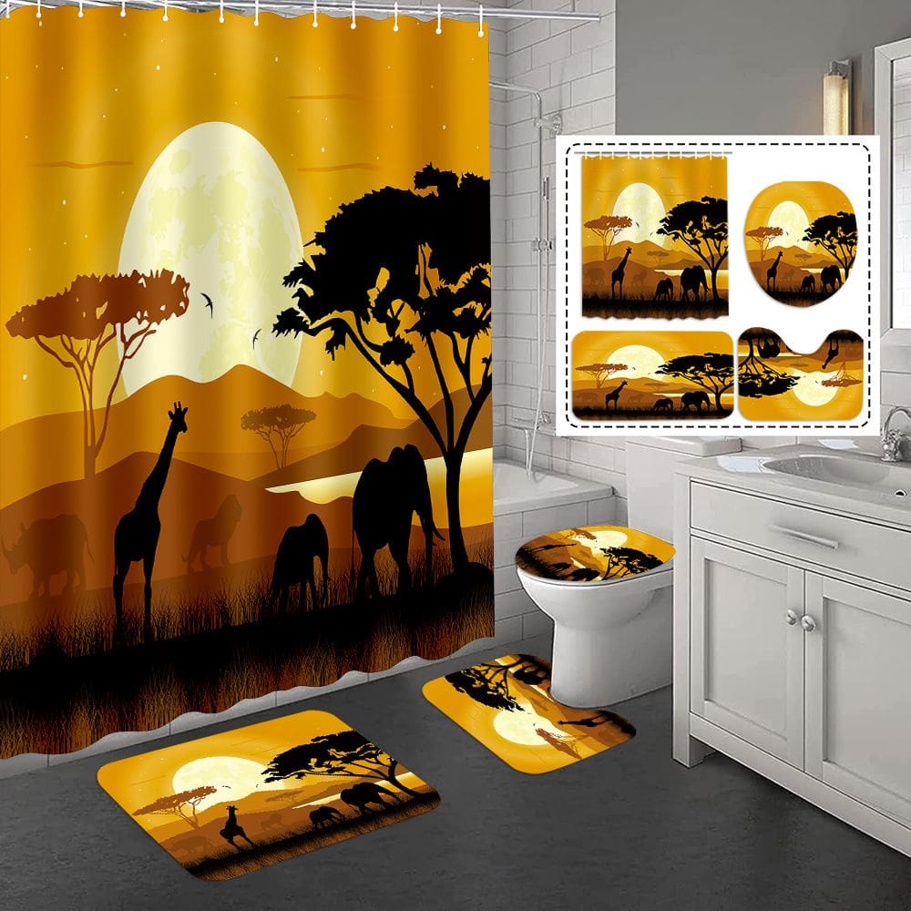 Conjunto de cortinas de chuveiro Safari Sunset, poliéster, 4 unidades