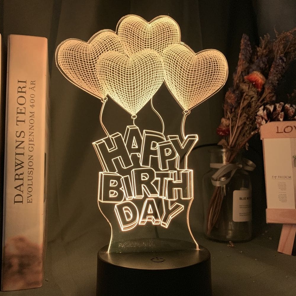 Luz noturna LED 3D Happys Births Days Changing Kids