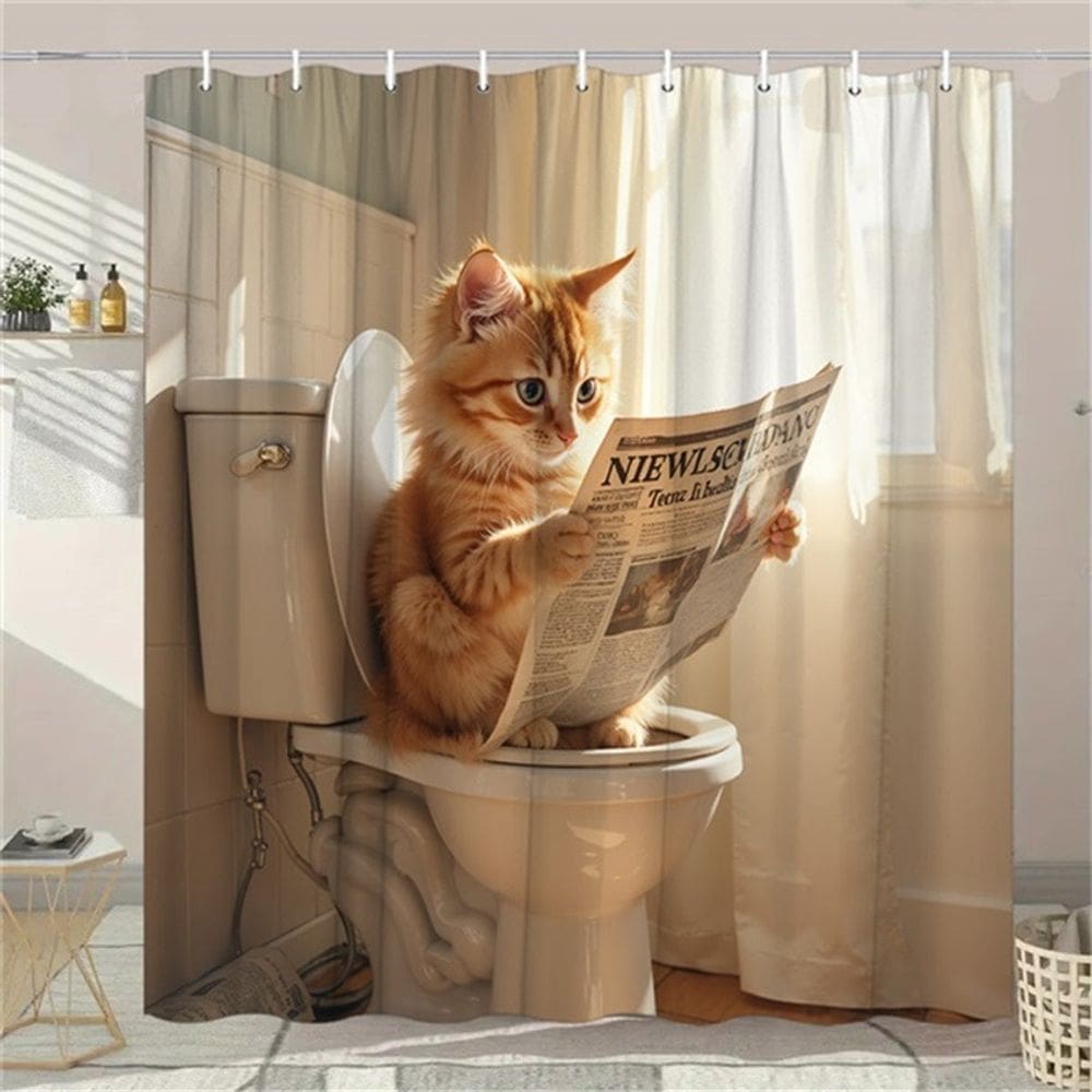 Cortina de chuveiro de poliéster Playful Ginger Cat 180x200cm