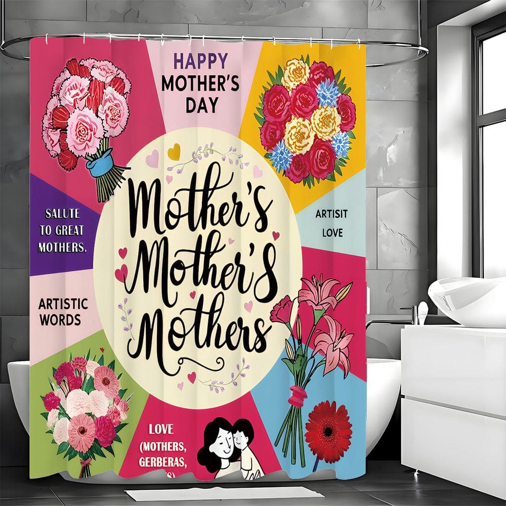 Cortina de chuveiro colorida de poliéster floral impermeável 180x200cm