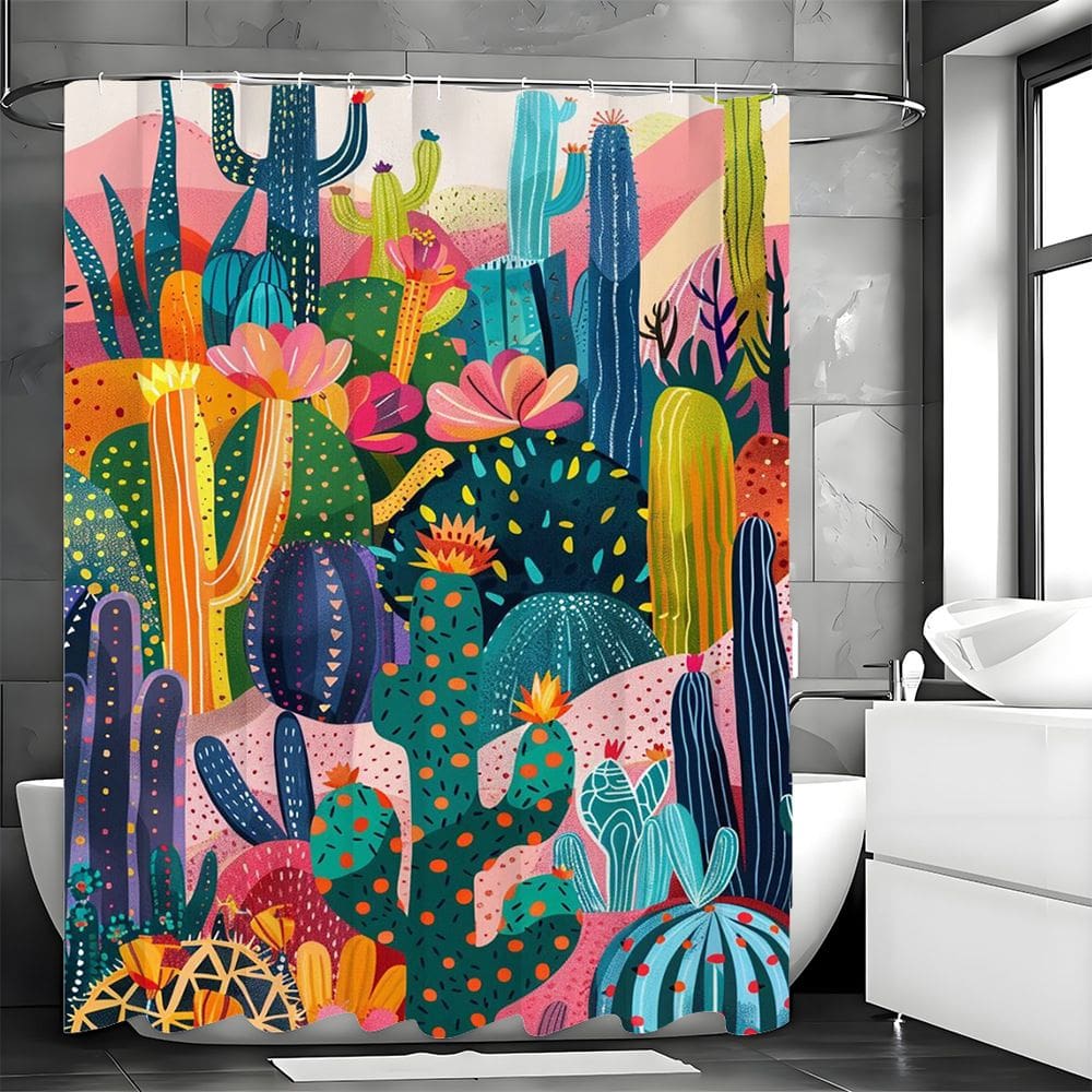 Cortina de chuveiro Creative Cactus Poliéster 180x200cm Impermeável