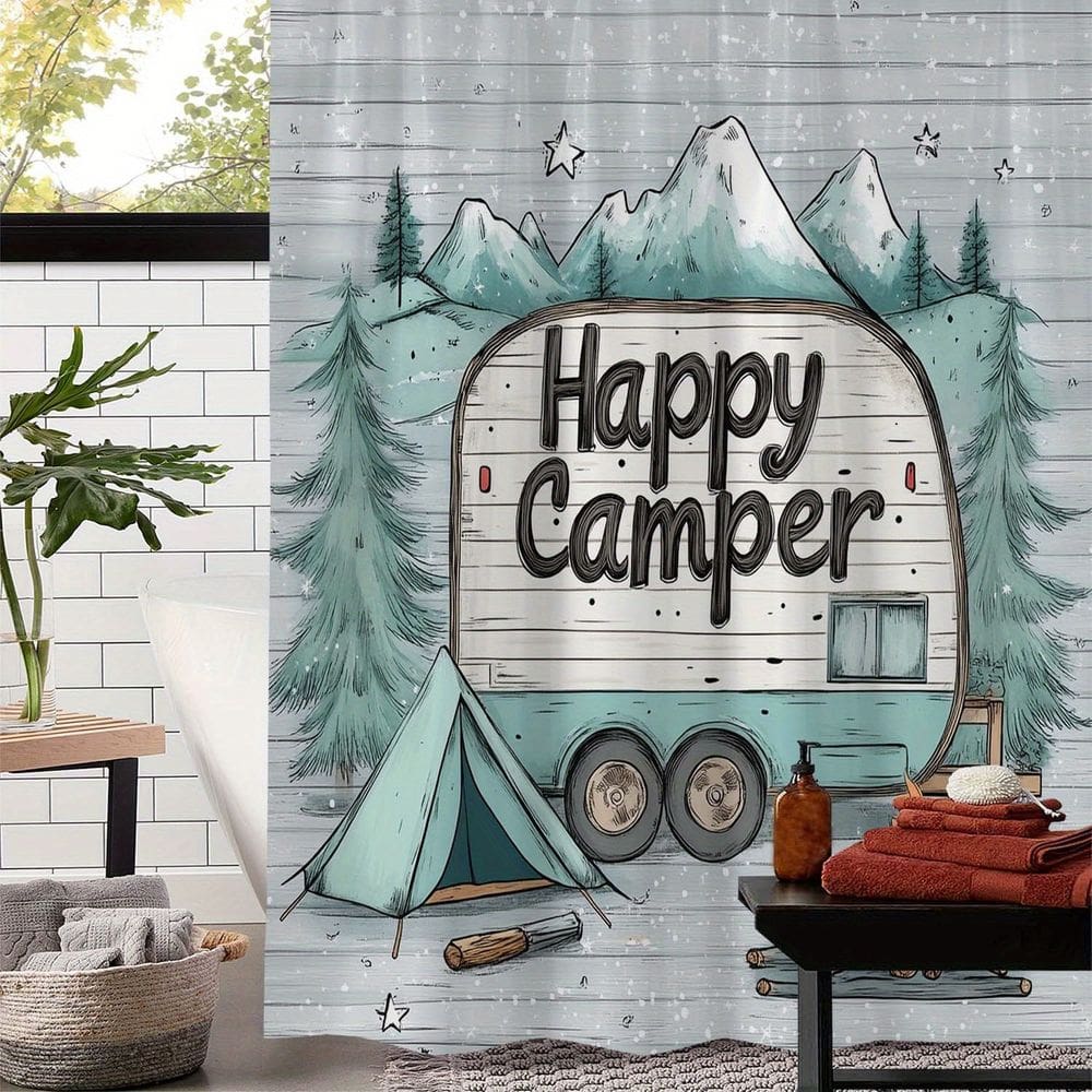Cortina de chuveiro Happy Camper Vintage Camping 180x200cm