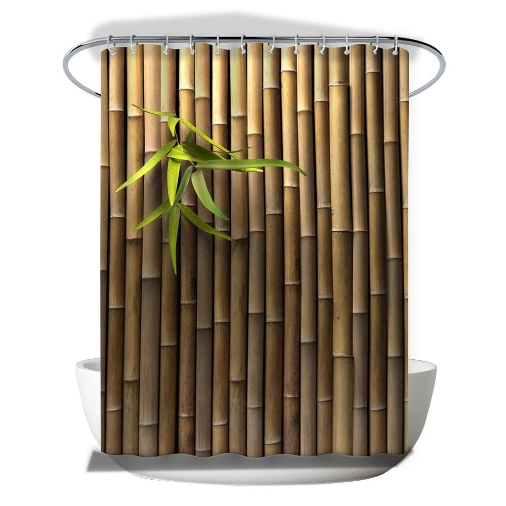 Cortina de chuveiro de bambu natural de poliéster impermeável 180x200cm
