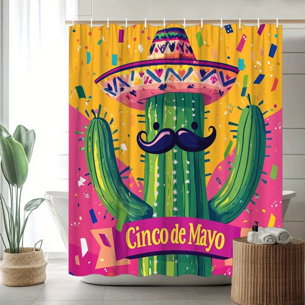 Cortina de chuveiro Cinco de Mayo Cactus 180x200cm Poliéster