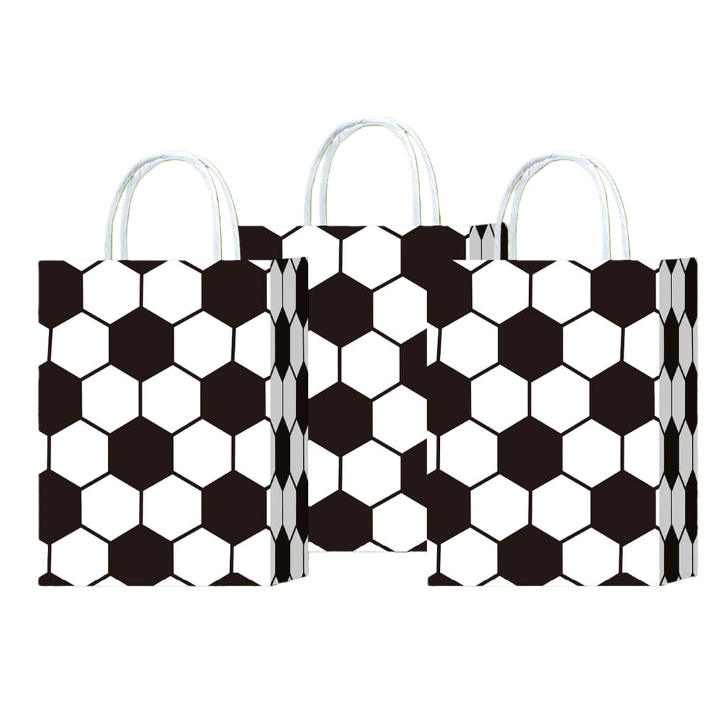 Bolsa de presente, papel kraft branco, tema de futebol, 22x16x8cm, 10 unidades