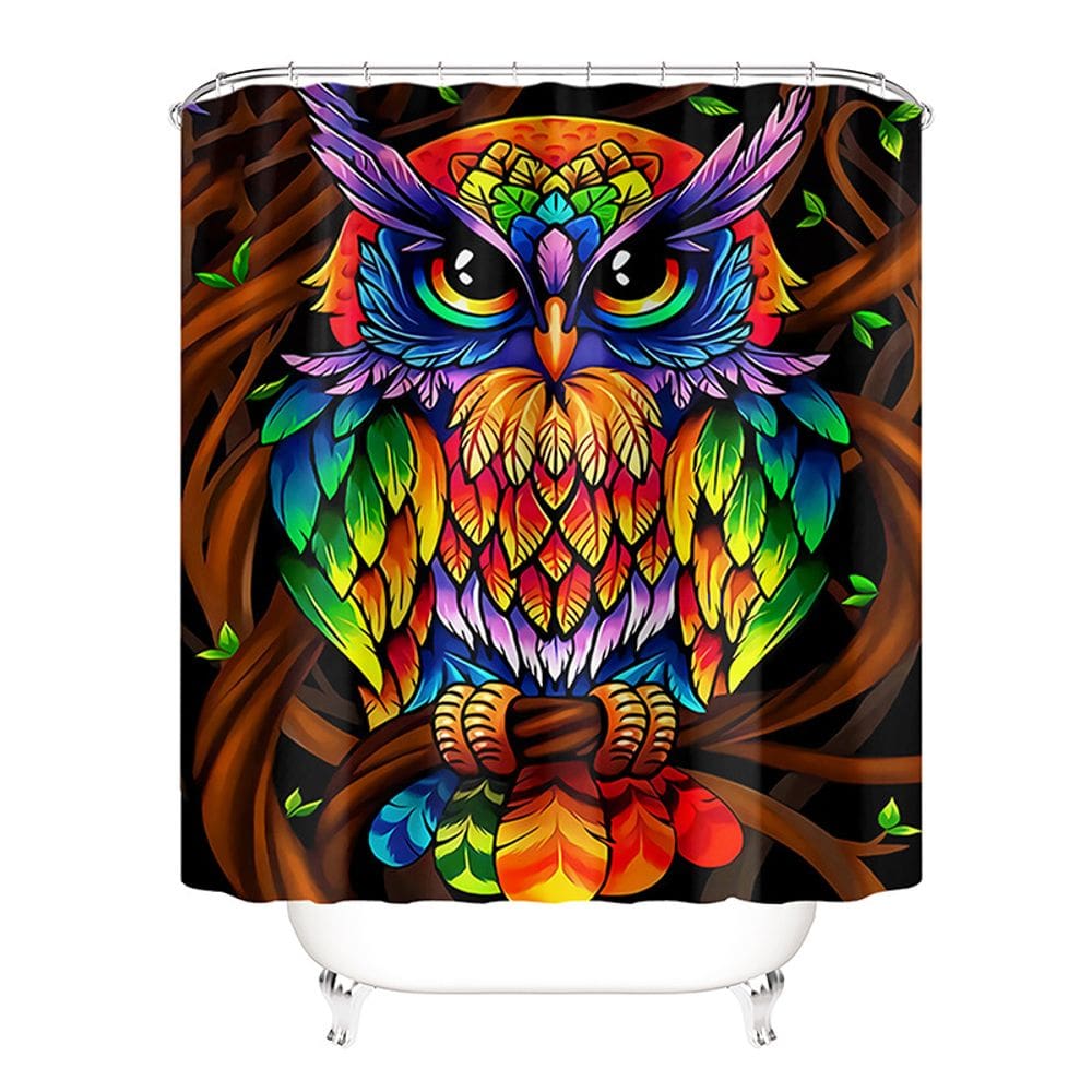 Cortina de chuveiro colorida com impressão digital de coruja 180x200cm