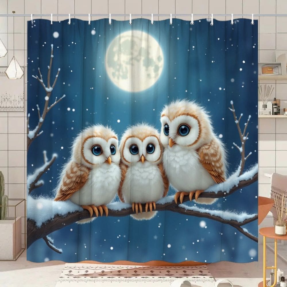 Cortina de chuveiro Baby Owl Winter Bathroom Decor 180x200cm
